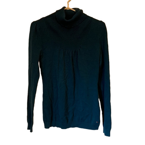 Tommy Hilfiger turquoise blue cotton turtleneck sweater pleated front medium